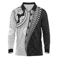 Fijian Masi Tattoos Long Sleeve Polo Shirt with Tapa Tribal Pattern LT03 White - Polynesian Pride