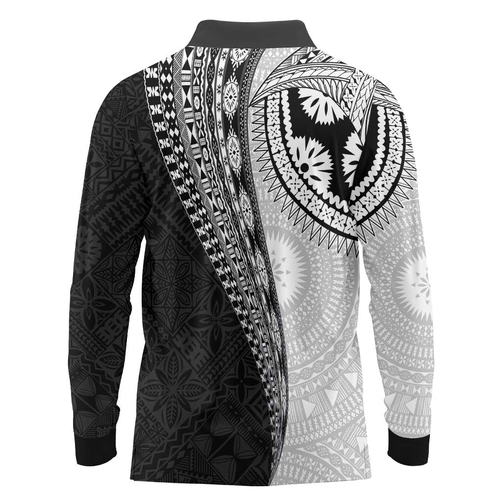 Fijian Masi Tattoos Long Sleeve Polo Shirt with Tapa Tribal Pattern LT03 - Polynesian Pride