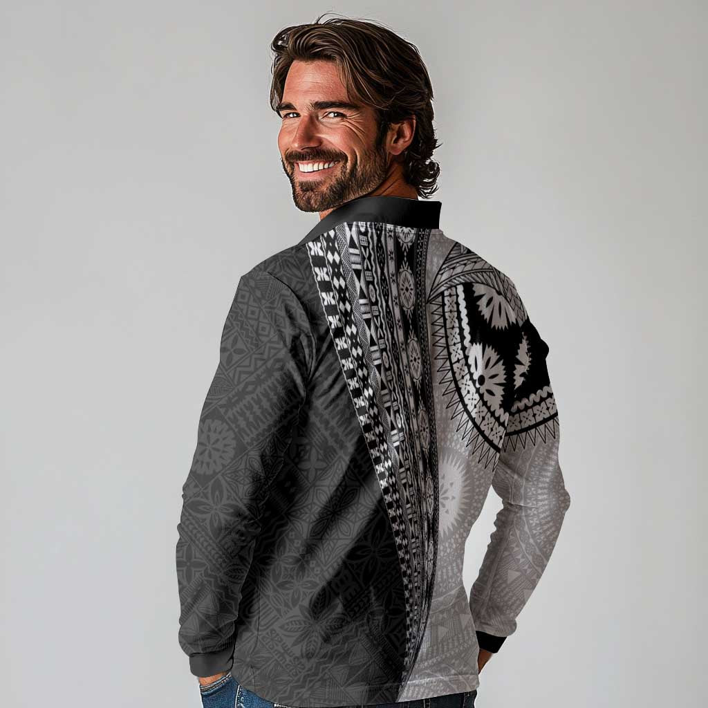 Fijian Masi Tattoos Long Sleeve Polo Shirt with Tapa Tribal Pattern LT03 - Polynesian Pride