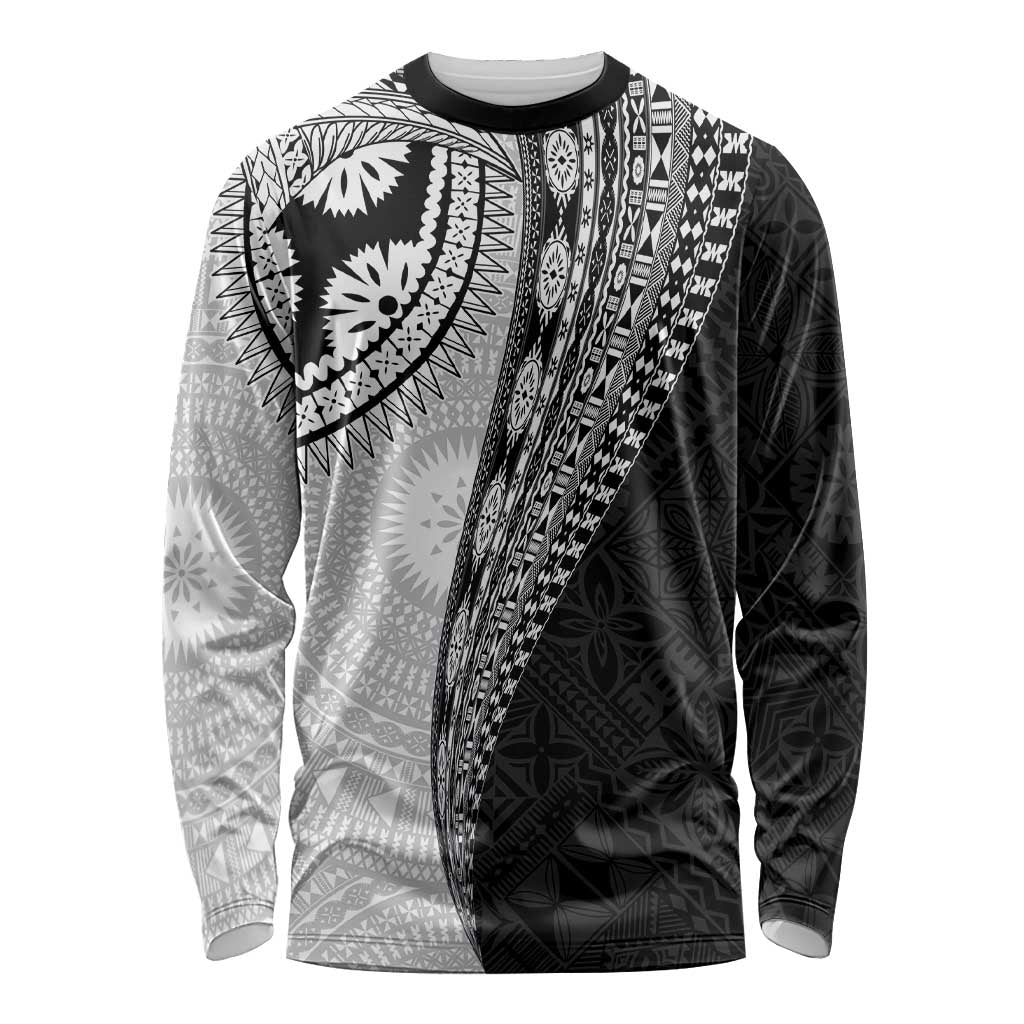 Fijian Masi Tattoos Long Sleeve Shirt with Tapa Tribal Pattern LT03 Unisex White - Polynesian Pride