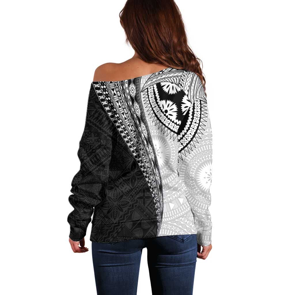 Fijian Masi Tattoos Off Shoulder Sweater with Tapa Tribal Pattern - Polynesian Pride