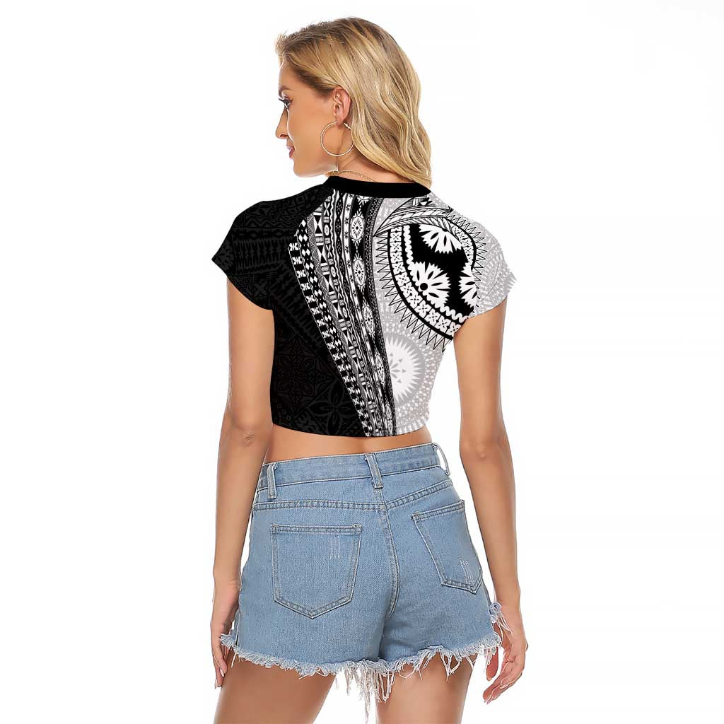 Fijian Masi Tattoos Raglan Cropped T Shirt with Tapa Tribal Pattern - Polynesian Pride