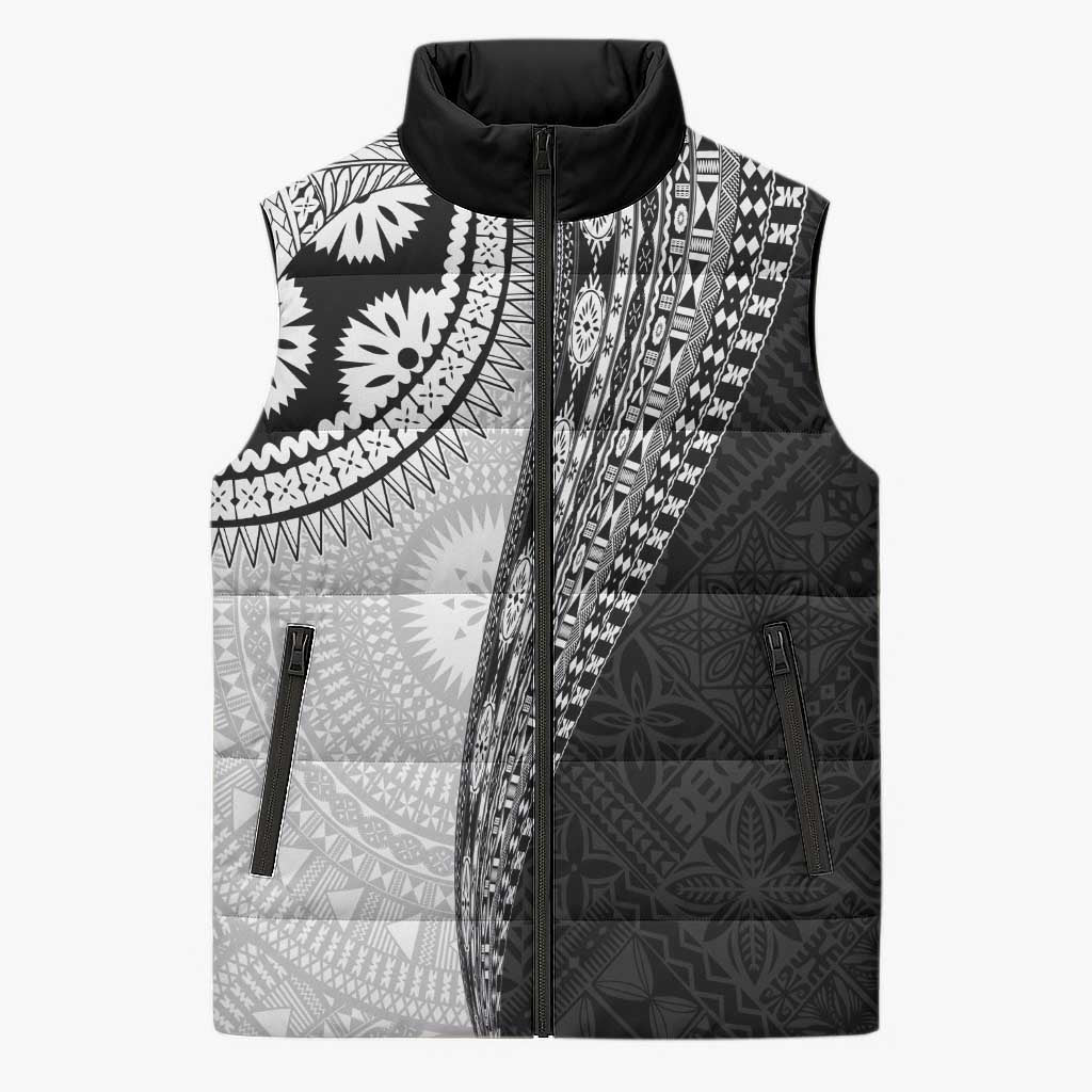 Fijian Masi Tattoos Sleeveless Puffer Jacket with Tapa Tribal Pattern LT03 White - Polynesian Pride