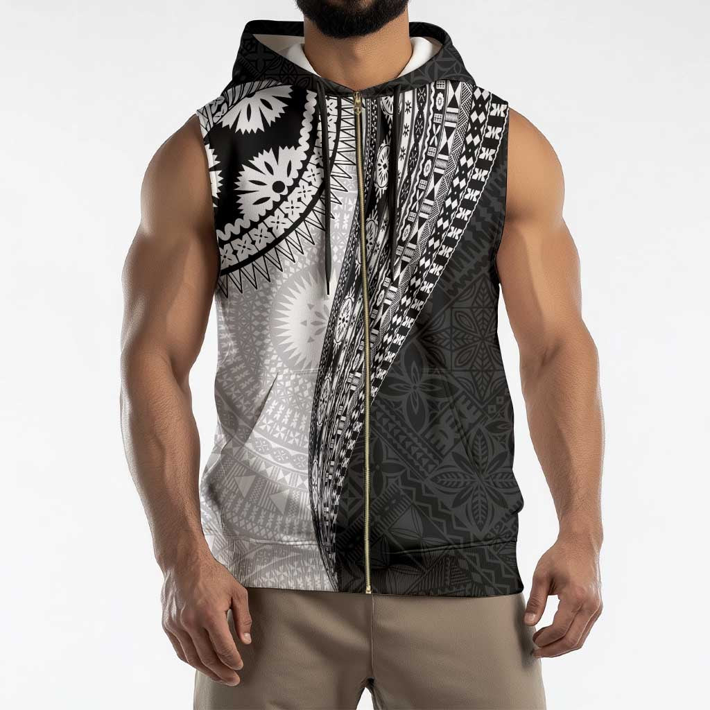 Fijian Masi Tattoos Sleeveless Zip Hoodie with Tapa Tribal Pattern - Polynesian Pride