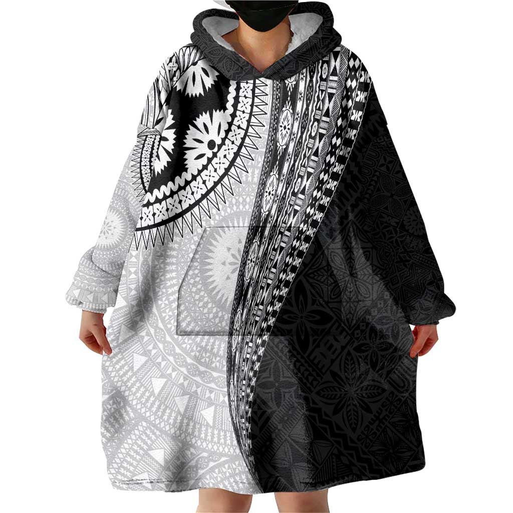 Fijian Masi Tattoos Wearable Blanket Hoodie with Tapa Tribal Pattern - Polynesian Pride