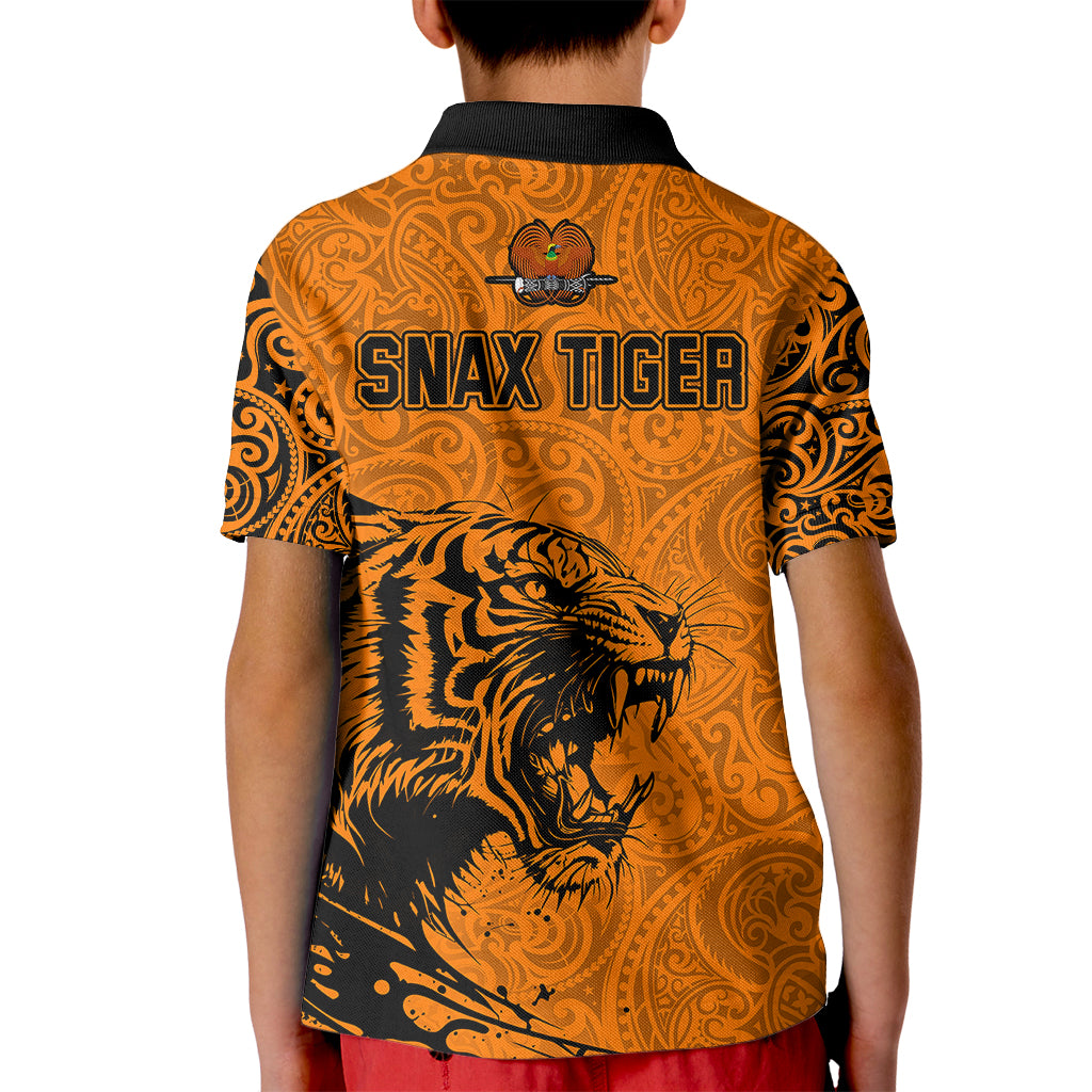 PNG Lae Snax Tigers Rugby Kid Polo Shirt The Tigers Head and PNG Bird Polynesian Tattoo LT03 - Polynesian Pride