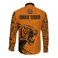 PNG Lae Snax Tigers Rugby Long Sleeve Button Shirt The Tigers Head and PNG Bird Polynesian Tattoo LT03 - Polynesian Pride