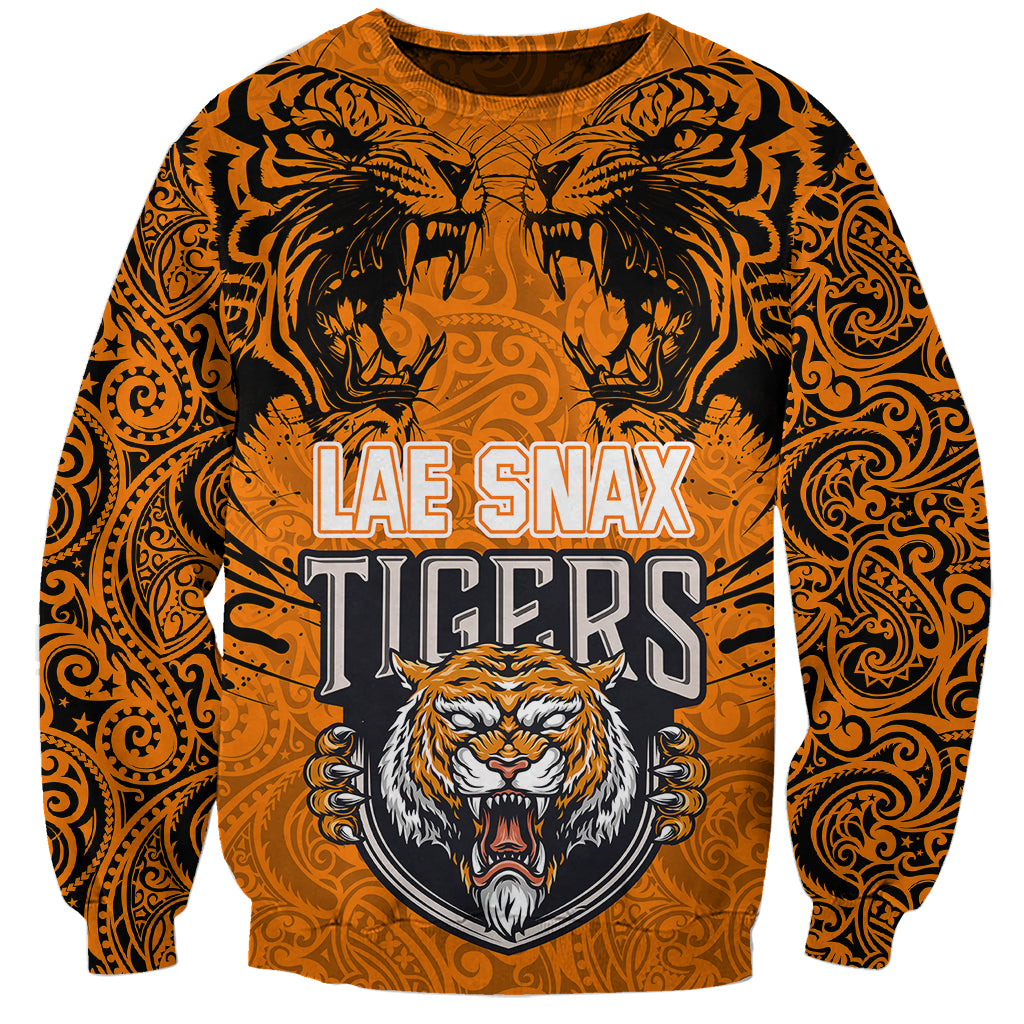 PNG Lae Snax Tigers Rugby Sweatshirt The Tigers Head and PNG Bird Polynesian Tattoo LT03 Unisex Orange - Polynesian Pride