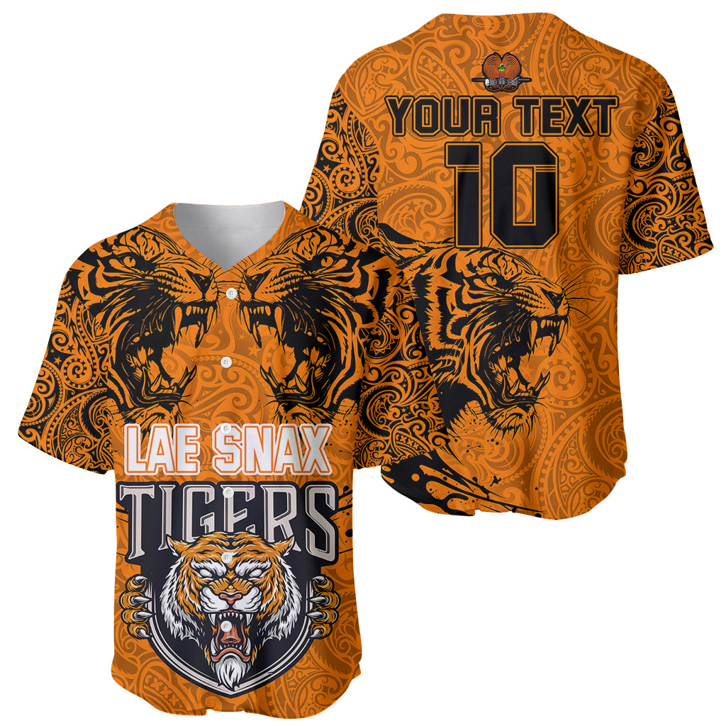 Custom PNG Lae Snax Tigers Rugby Baseball Jersey The Tigers Head and PNG Bird Polynesian Tattoo LT03 - Polynesian Pride