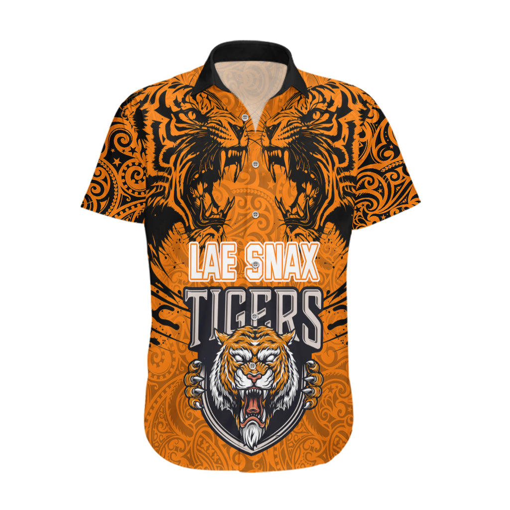 Custom PNG Lae Snax Tigers Rugby Hawaiian Shirt The Tigers Head and PNG Bird Polynesian Tattoo LT03 Orange - Polynesian Pride