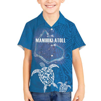 Cook Islands Manihiki Atoll Kid Hawaiian Shirt Maori Turtle and Polynesian Pattern LT03 Kid Blue - Polynesian Pride