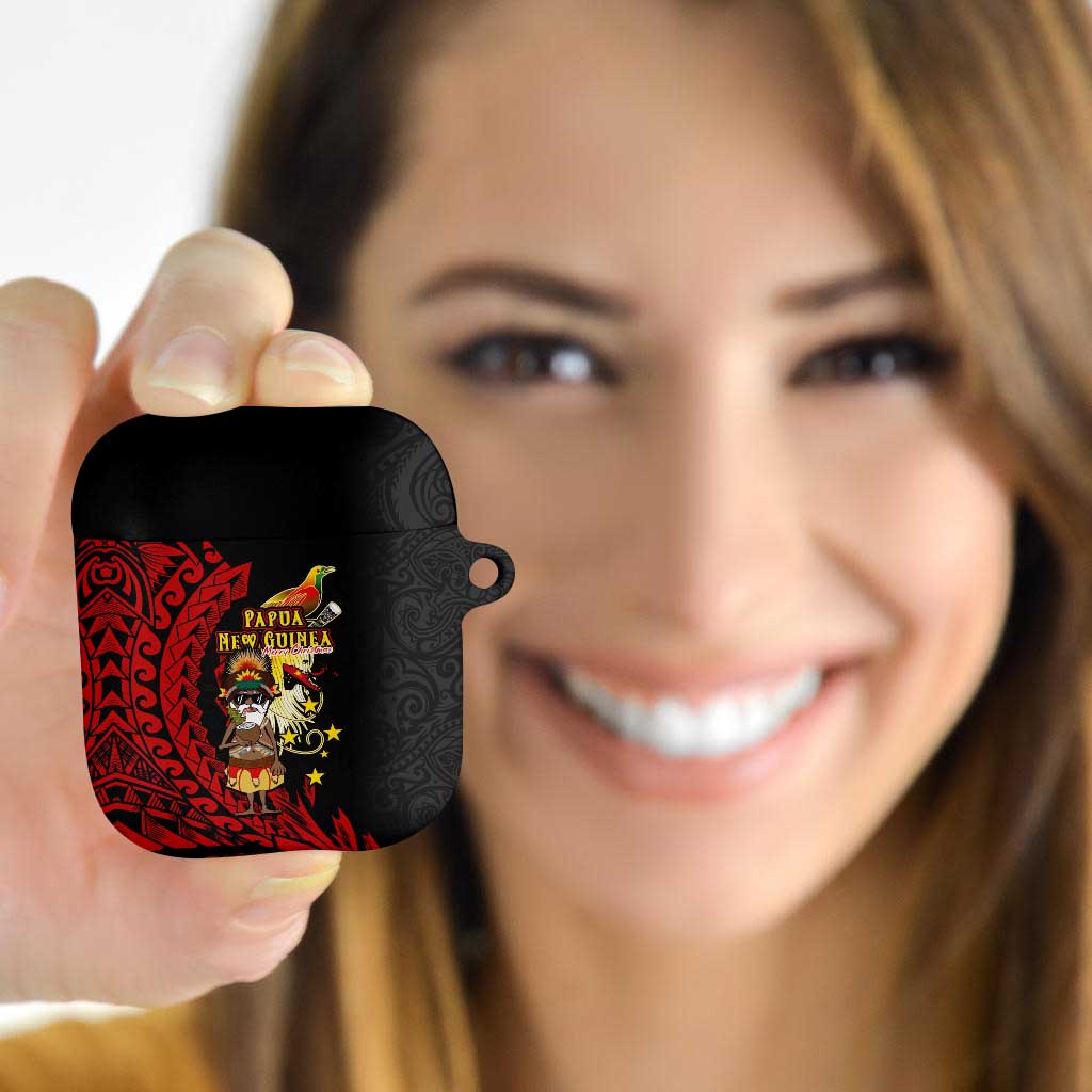 Papua New Guinea Christmas AirPods Case Funny Melanesian Santa with Bird-of-paradise Tribal Style - Polynesian Pride