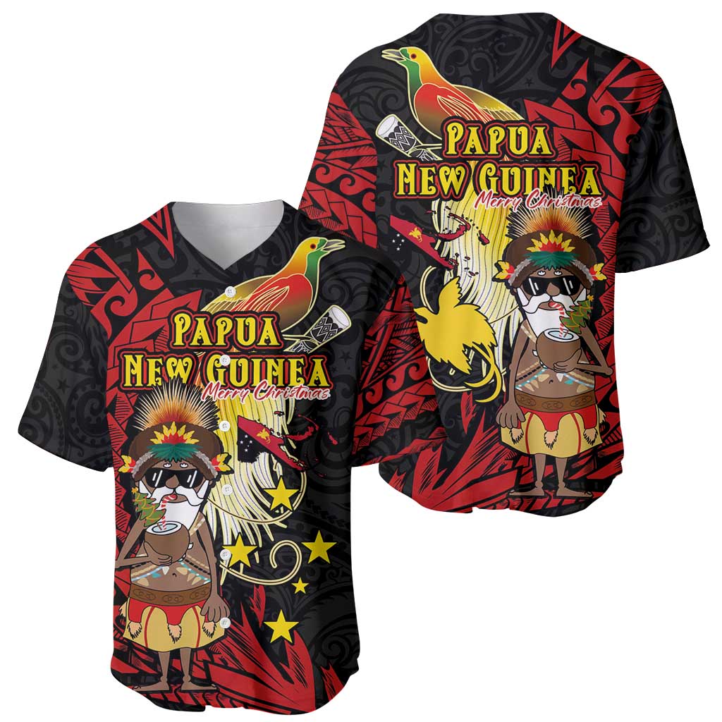 Papua New Guinea Christmas Baseball Jersey Funny Melanesian Santa with Bird-of-paradise Tribal Style - Polynesian Pride