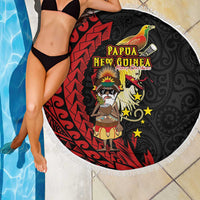 Papua New Guinea Christmas Beach Blanket Funny Melanesian Santa with Bird-of-paradise Tribal Style - Polynesian Pride