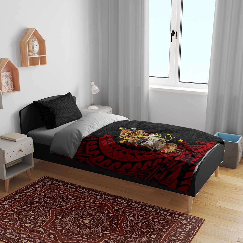 Papua New Guinea Christmas Bedding Set Funny Melanesian Santa with Bird-of-paradise Tribal Style - Polynesian Pride