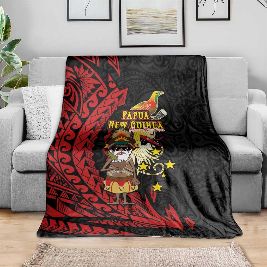 Papua New Guinea Christmas Blanket Funny Melanesian Santa with Bird-of-paradise Tribal Style - Polynesian Pride