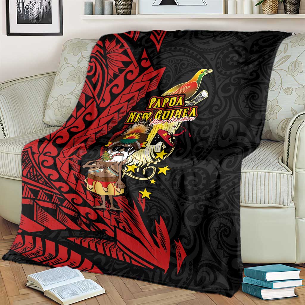 Papua New Guinea Christmas Blanket Funny Melanesian Santa with Bird-of-paradise Tribal Style - Polynesian Pride