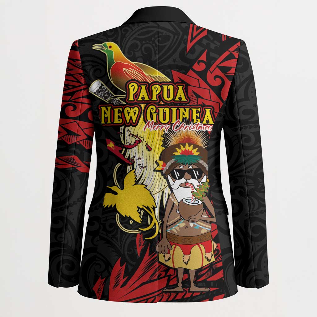 Papua New Guinea Christmas Blazer Funny Melanesian Santa with Bird-of-paradise Tribal Style - Polynesian Pride