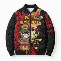 Papua New Guinea Christmas Bomber Puffer Jacket Funny Melanesian Santa with Bird-of-paradise Tribal Style - Polynesian Pride