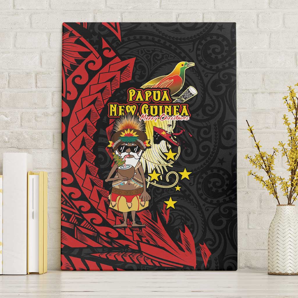 Papua New Guinea Christmas Canvas Wall Art Funny Melanesian Santa with Bird-of-paradise Tribal Style - Polynesian Pride