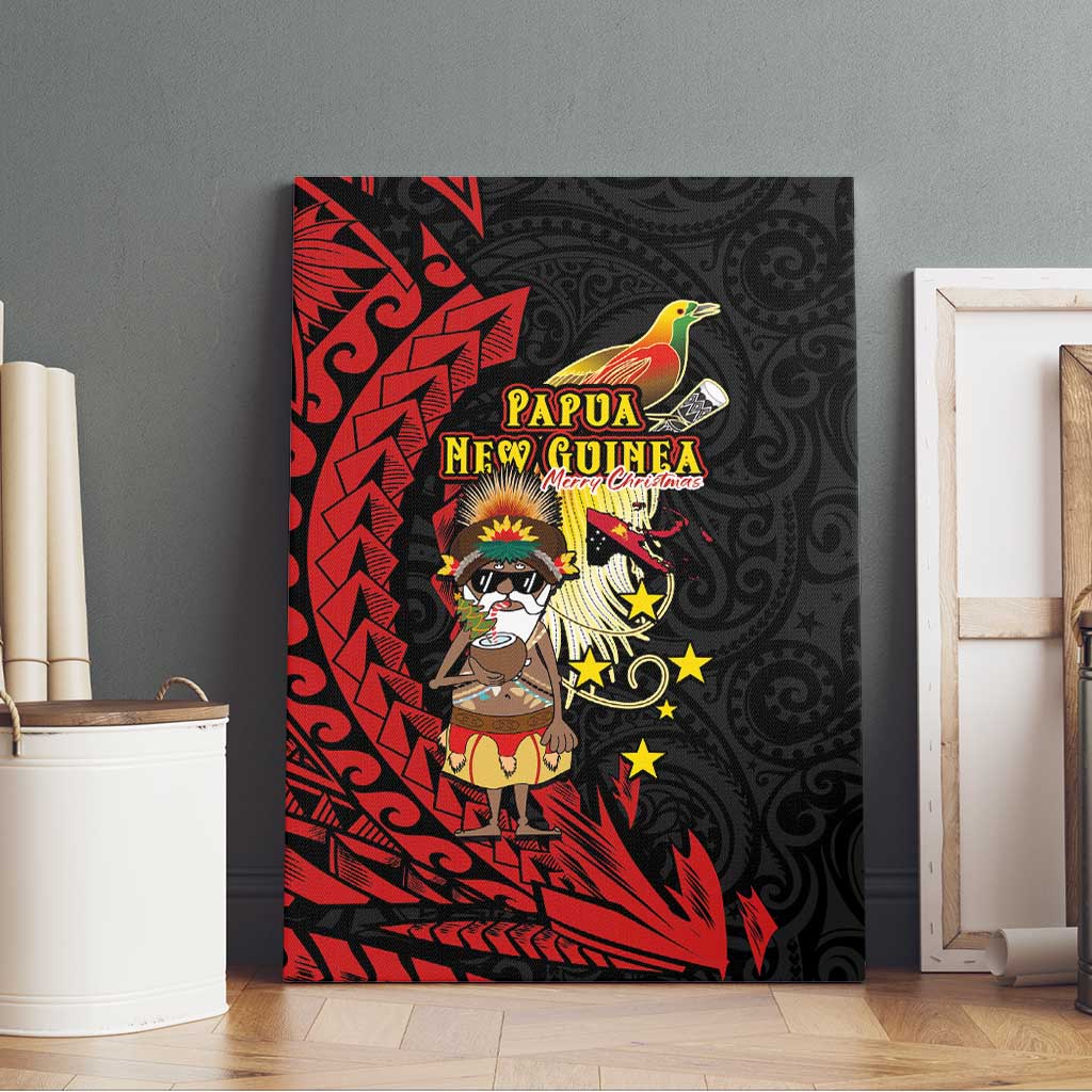 Papua New Guinea Christmas Canvas Wall Art Funny Melanesian Santa with Bird-of-paradise Tribal Style - Polynesian Pride