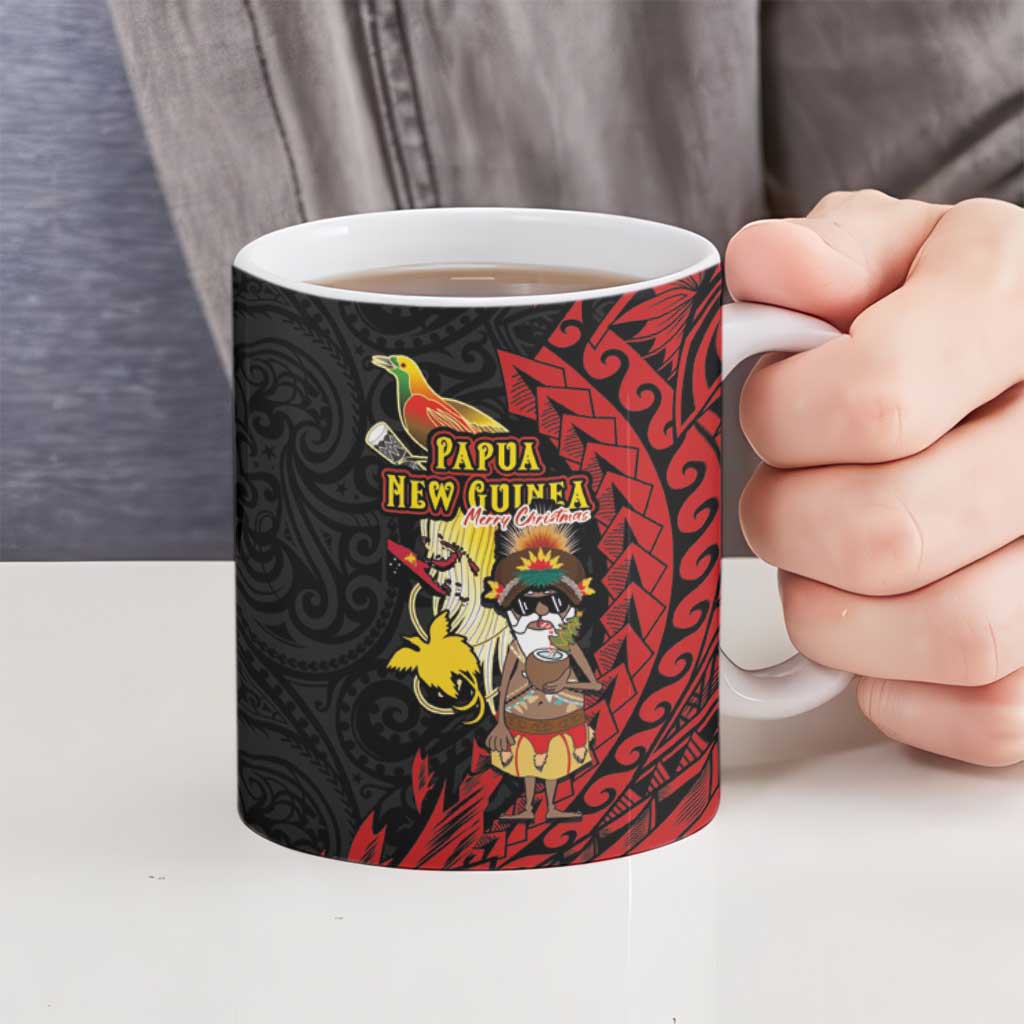 Papua New Guinea Christmas Ceramic Mug Funny Melanesian Santa with Bird-of-paradise Tribal Style - Polynesian Pride