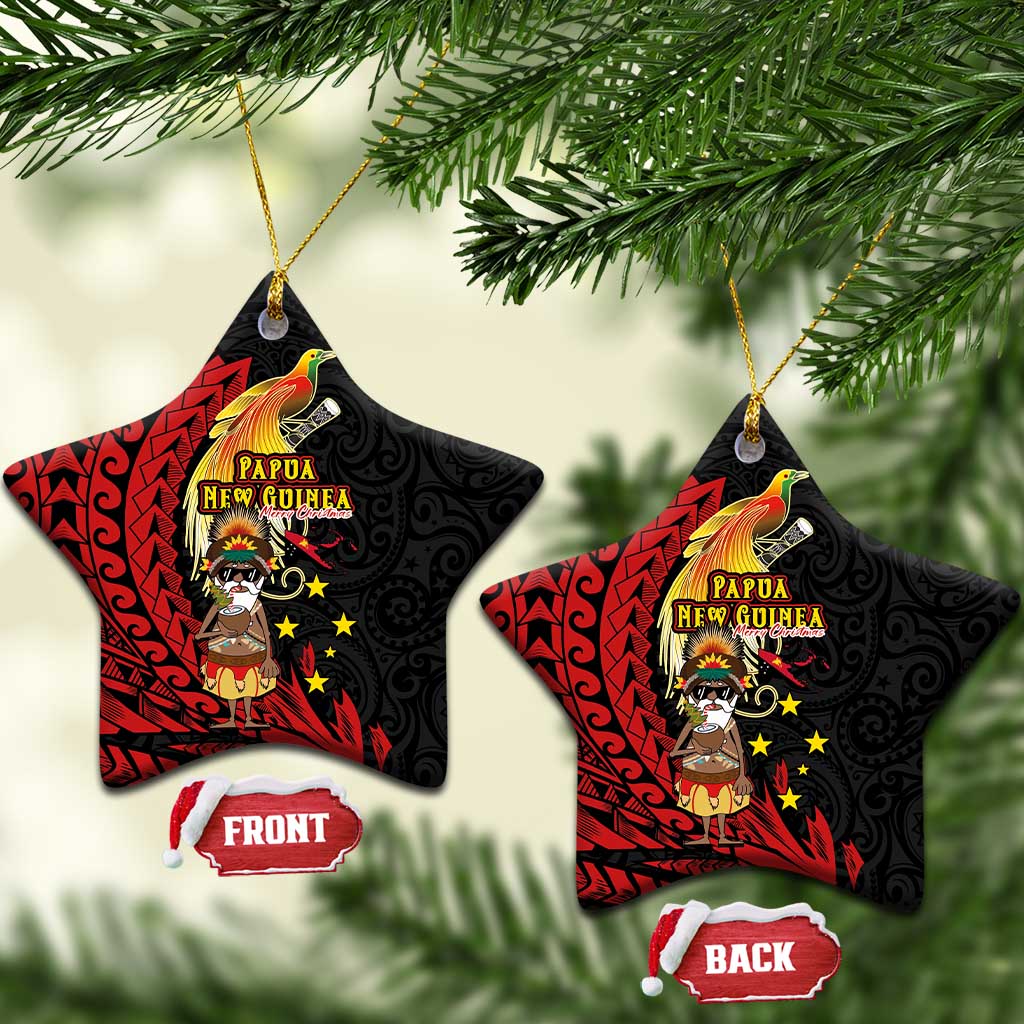 Papua New Guinea Christmas Ceramic Ornament Funny Melanesian Santa with Bird-of-paradise Tribal Style - Polynesian Pride