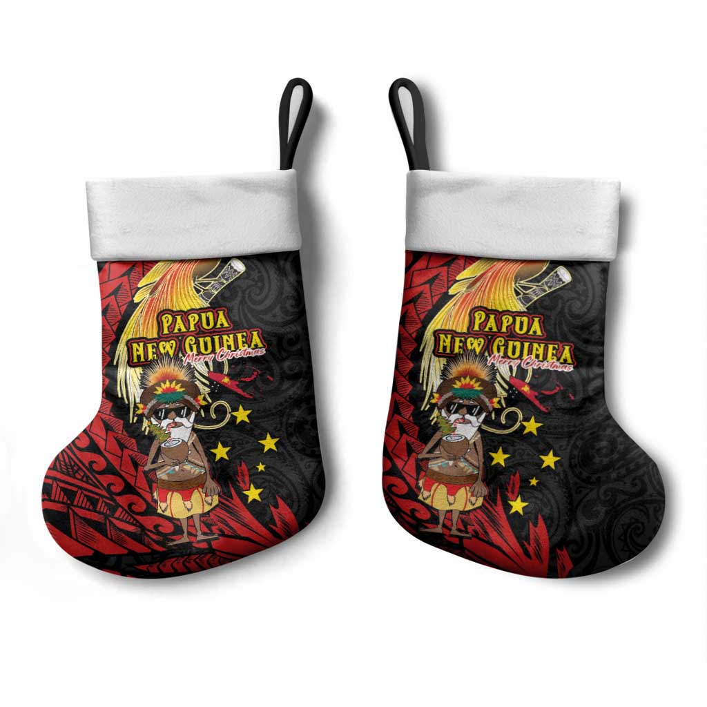 Papua New Guinea Christmas Stocking Funny Melanesian Santa with Bird-of-paradise Tribal Style - Polynesian Pride