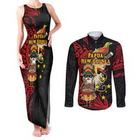 Papua New Guinea Christmas Couples Matching Tank Maxi Dress and Long Sleeve Button Shirt Funny Melanesian Santa with Bird-of-paradise Tribal Style - Polynesian Pride
