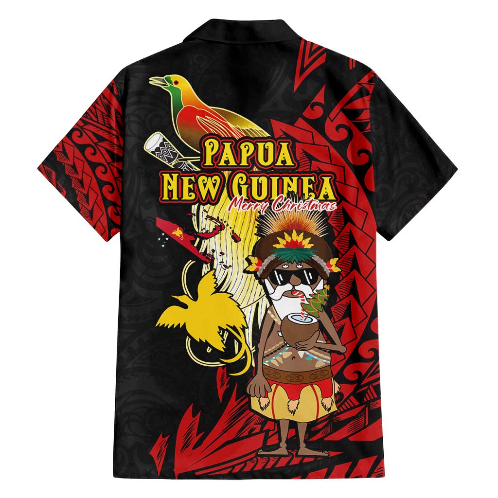 Papua New Guinea Christmas Family Matching Off Shoulder Maxi Dress and Hawaiian Shirt Funny Melanesian Santa with Bird-of-paradise Tribal Style - Polynesian Pride