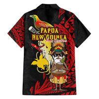 Papua New Guinea Christmas Family Matching Off Shoulder Short Dress and Hawaiian Shirt Funny Melanesian Santa with Bird-of-paradise Tribal Style - Polynesian Pride