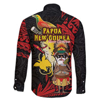 Papua New Guinea Christmas Family Matching Off Shoulder Short Dress and Hawaiian Shirt Funny Melanesian Santa with Bird-of-paradise Tribal Style - Polynesian Pride