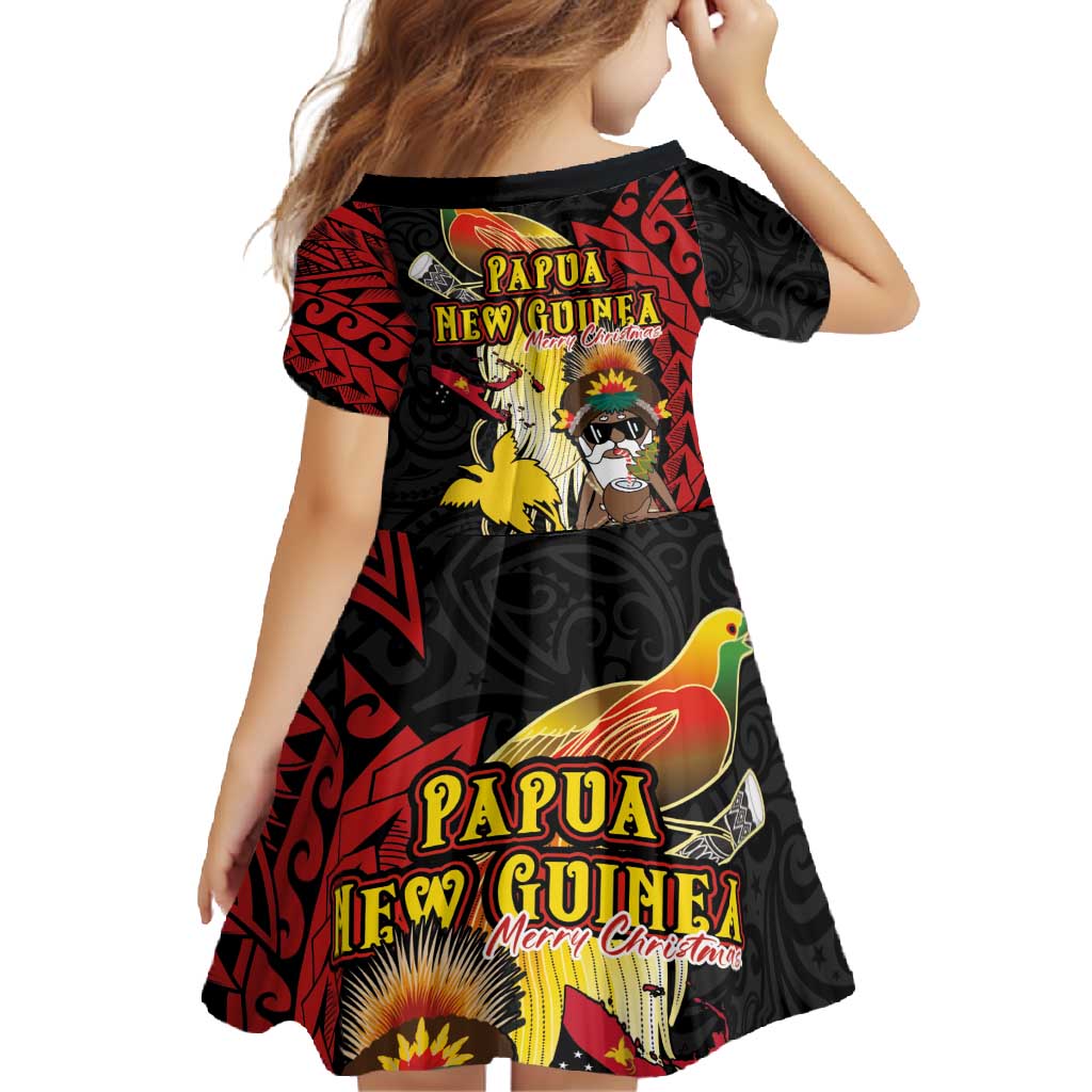 Papua New Guinea Christmas Family Matching Short Sleeve Bodycon Dress and Hawaiian Shirt Funny Melanesian Santa with Bird-of-paradise Tribal Style - Polynesian Pride