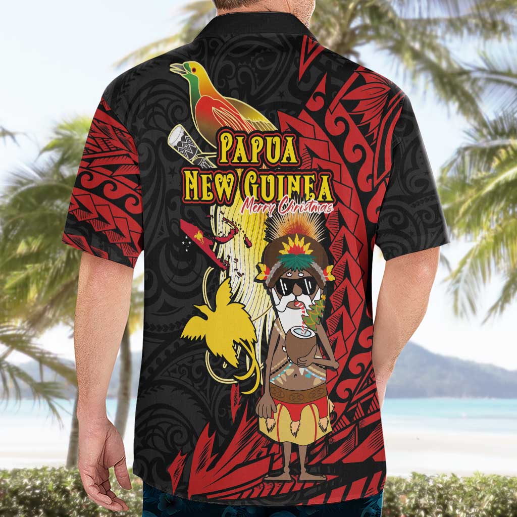 Papua New Guinea Christmas Hawaiian Shirt Funny Melanesian Santa with Bird-of-paradise Tribal Style - Polynesian Pride
