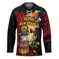 Papua New Guinea Christmas Hockey Jersey Funny Melanesian Santa with Bird-of-paradise Tribal Style - Polynesian Pride