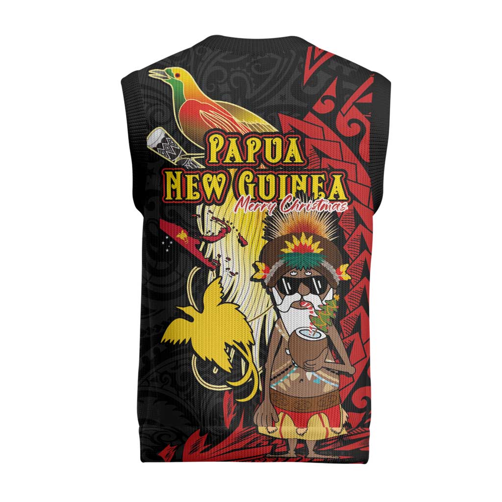 Papua New Guinea Christmas Knitted V-Neck Vest Funny Melanesian Santa with Bird-of-paradise Tribal Style - Polynesian Pride