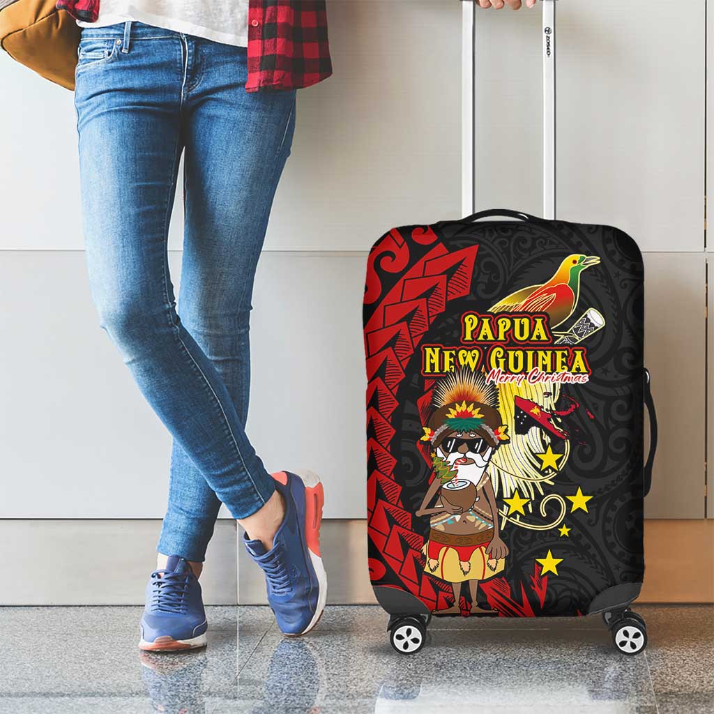 Papua New Guinea Christmas Luggage Cover Funny Melanesian Santa with Bird-of-paradise Tribal Style - Polynesian Pride