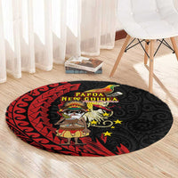 Papua New Guinea Christmas Round Carpet Funny Melanesian Santa with Bird-of-paradise Tribal Style - Polynesian Pride