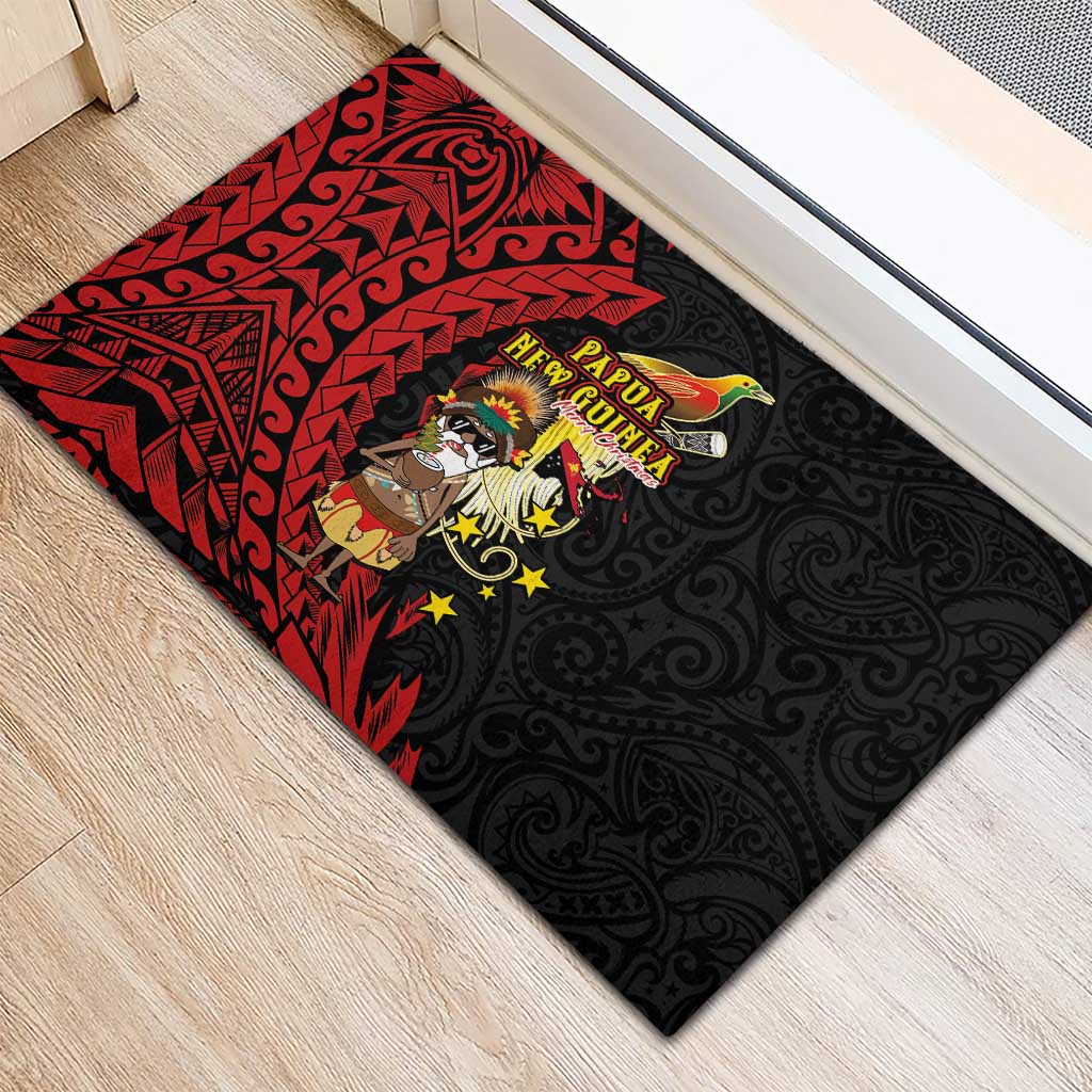 Papua New Guinea Christmas Rubber Doormat Funny Melanesian Santa with Bird-of-paradise Tribal Style - Polynesian Pride