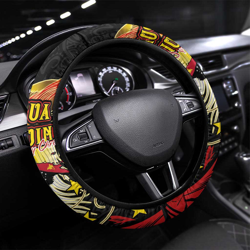 Papua New Guinea Christmas Steering Wheel Cover Funny Melanesian Santa with Bird-of-paradise Tribal Style - Polynesian Pride