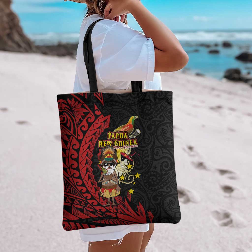 Papua New Guinea Christmas Tote Bag Funny Melanesian Santa with Bird-of-paradise Tribal Style - Polynesian Pride