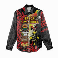 Papua New Guinea Christmas Women Casual Shirt Funny Melanesian Santa with Bird-of-paradise Tribal Style - Polynesian Pride
