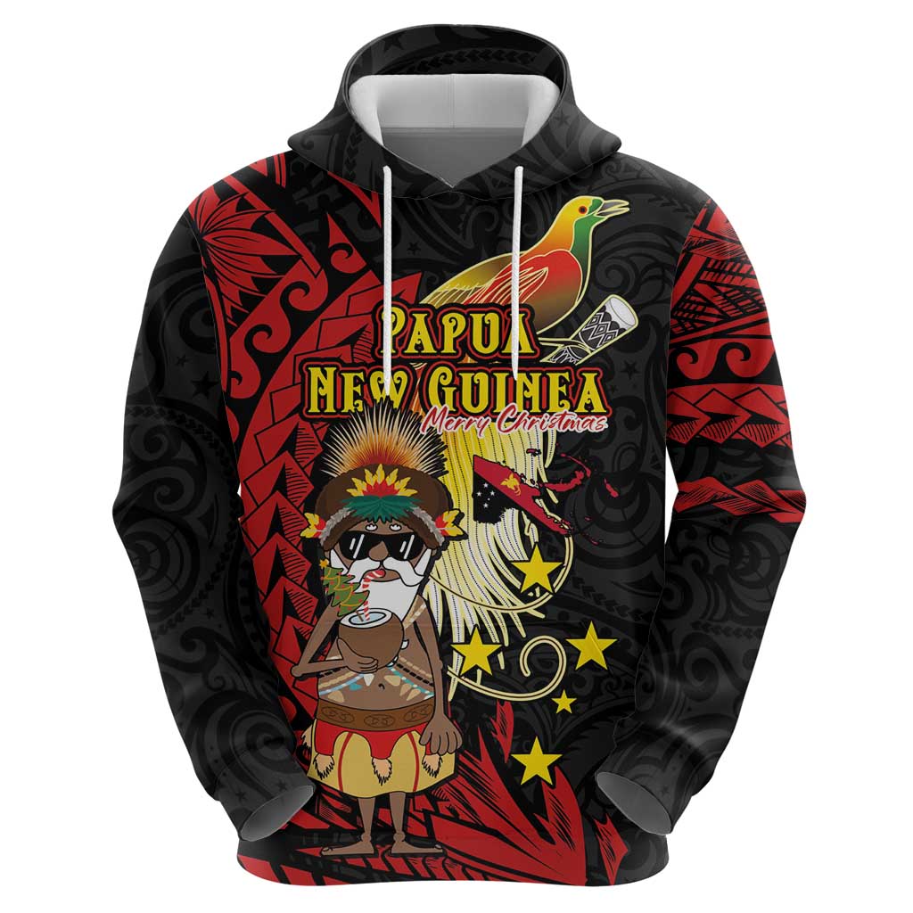 Papua New Guinea Christmas Zip Hoodie Funny Melanesian Santa with Bird-of-paradise Tribal Style - Polynesian Pride