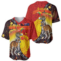 Australia and Papua New Guinea Together Baseball Jersey Bird-of-paradise and Kangaroo with Oro Tapa and Aboriginal Art Motifs - Polynesian Pride