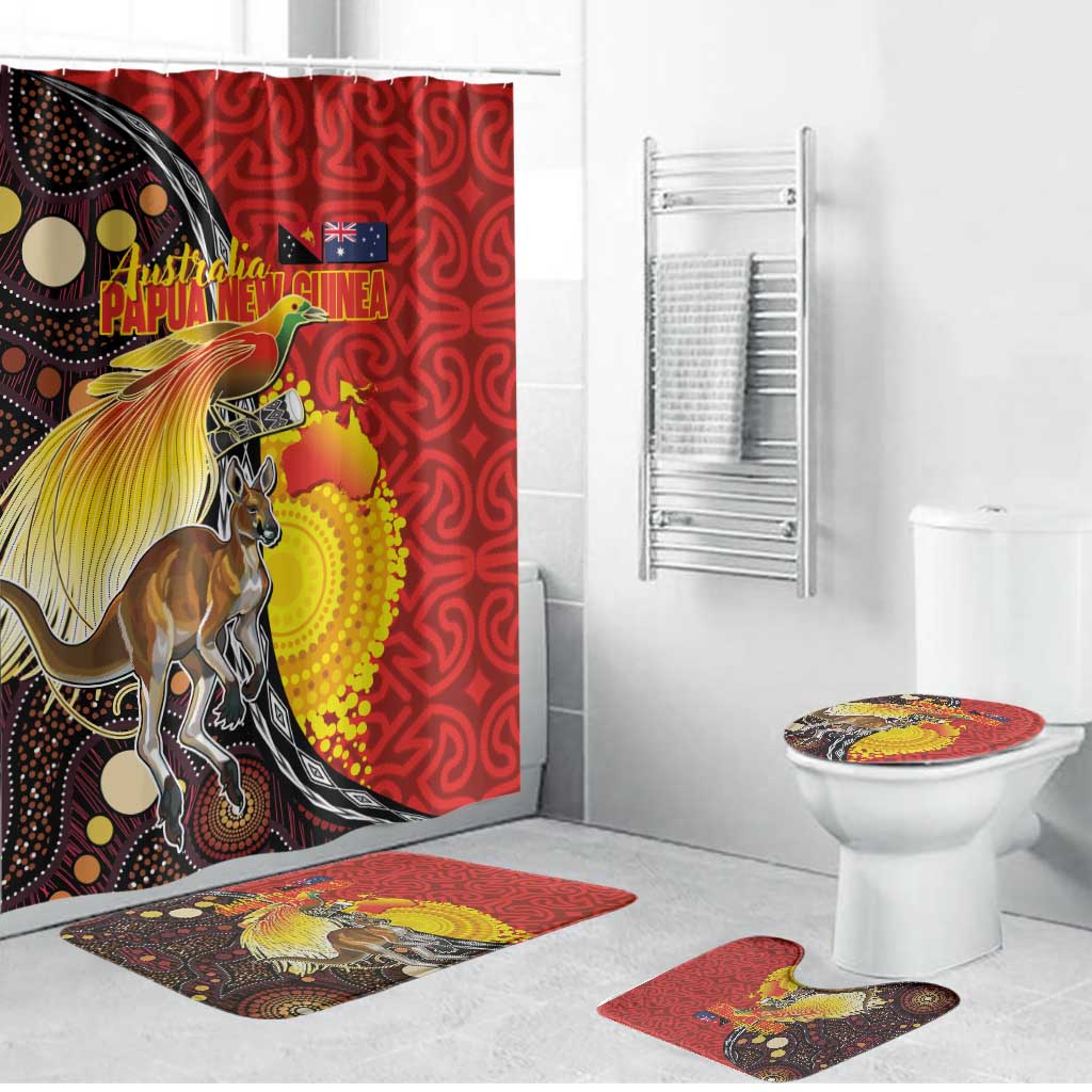 Australia and Papua New Guinea Together Bathroom Set Bird-of-paradise and Kangaroo with Oro Tapa and Aboriginal Art Motifs - Polynesian Pride