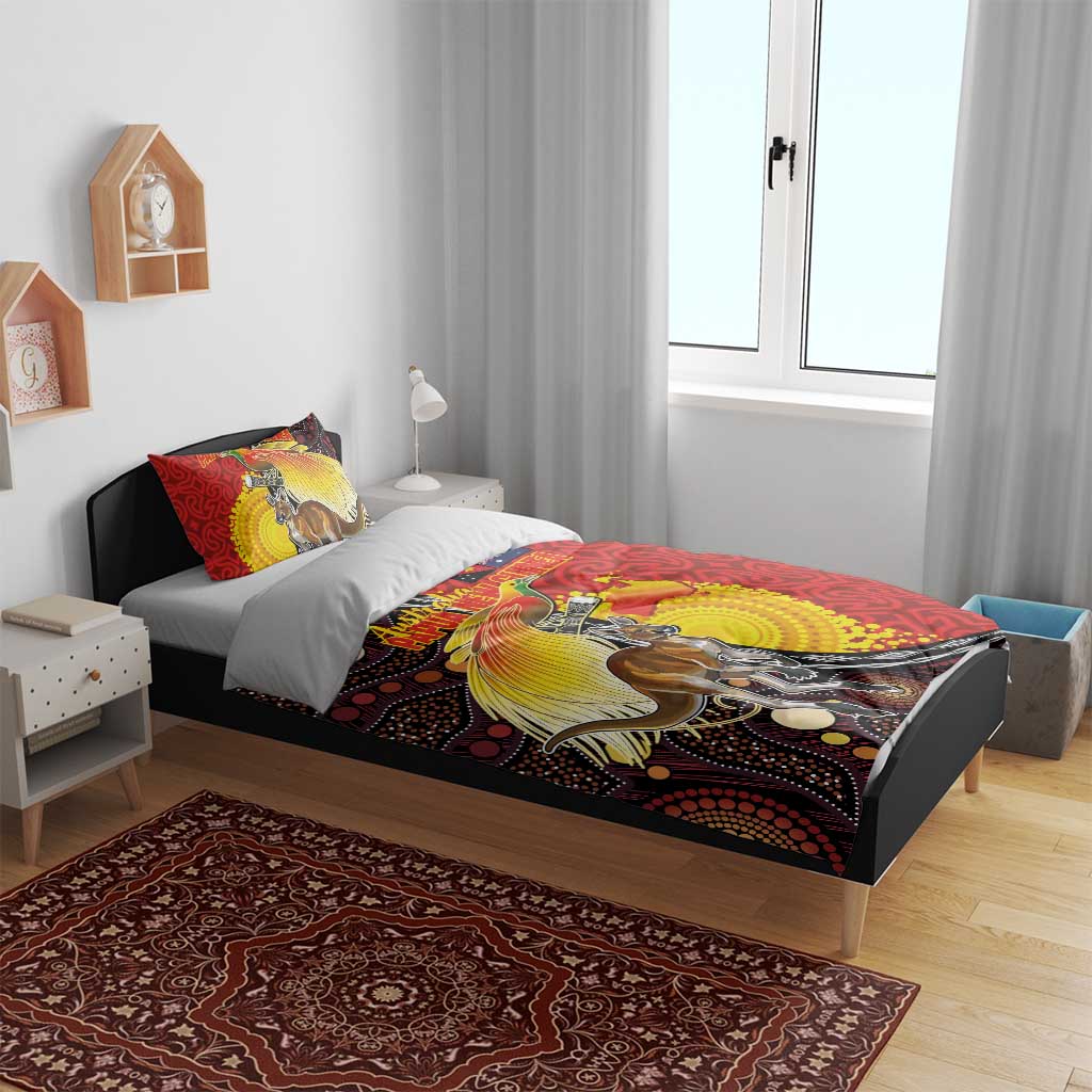 Australia and Papua New Guinea Together Bedding Set Bird-of-paradise and Kangaroo with Oro Tapa and Aboriginal Art Motifs - Polynesian Pride