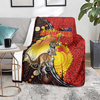 Australia and Papua New Guinea Together Blanket Bird-of-paradise and Kangaroo with Oro Tapa and Aboriginal Art Motifs - Polynesian Pride