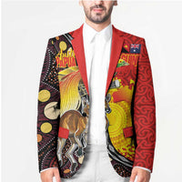 Australia and Papua New Guinea Together Blazer Bird-of-paradise and Kangaroo with Oro Tapa and Aboriginal Art Motifs - Polynesian Pride