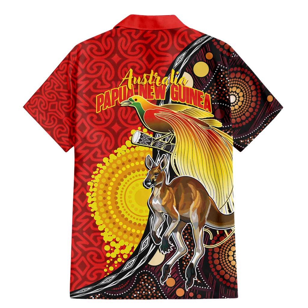 Australia and Papua New Guinea Together Family Matching Mermaid Dress and Hawaiian Shirt Bird-of-paradise and Kangaroo with Oro Tapa and Aboriginal Art Motifs - Polynesian Pride