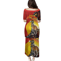 Australia and Papua New Guinea Together Family Matching Puletasi and Hawaiian Shirt Bird-of-paradise and Kangaroo with Oro Tapa and Aboriginal Art Motifs LT03 - Polynesian Pride